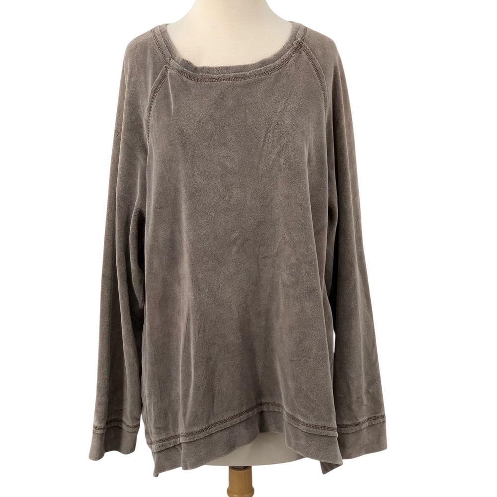 Umgee USA‎ Women's Long Sleeve Gray Velour Pullover Top Sweatshirt Comfy Size L